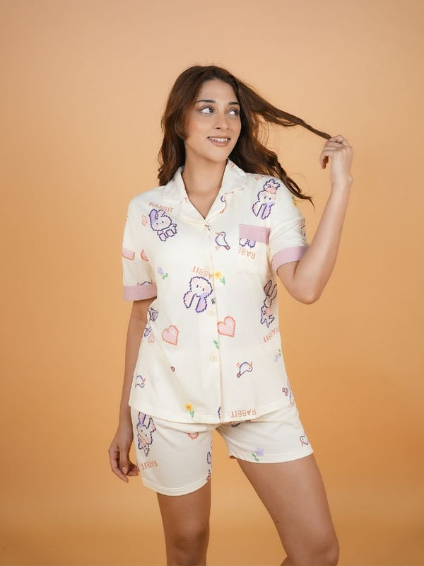 Blush Bunny Pure Cotton Padded Shorts Set