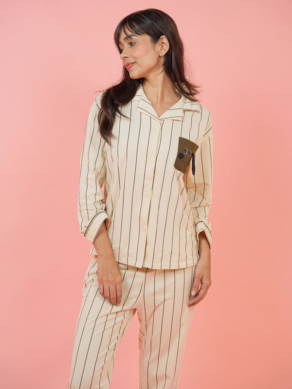 Mocha Pinstripe Pocket Nightsuit Set