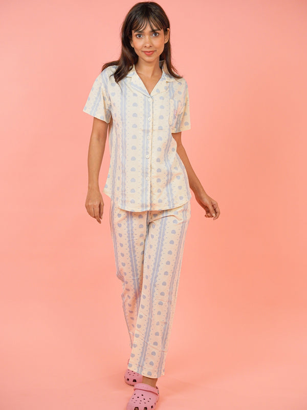 Pastel Scallop Stripe Nightsuit Set