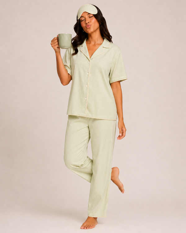 Custom Made Matcha Morning Lace Night Suit, Matcha