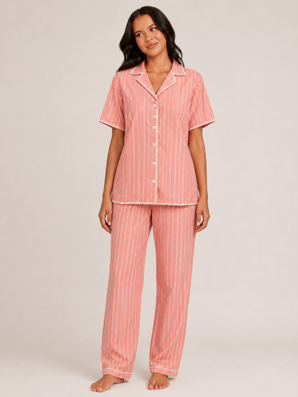 Custom Made Sweetheart Rosy Pinstripe Night Suit, Rosy